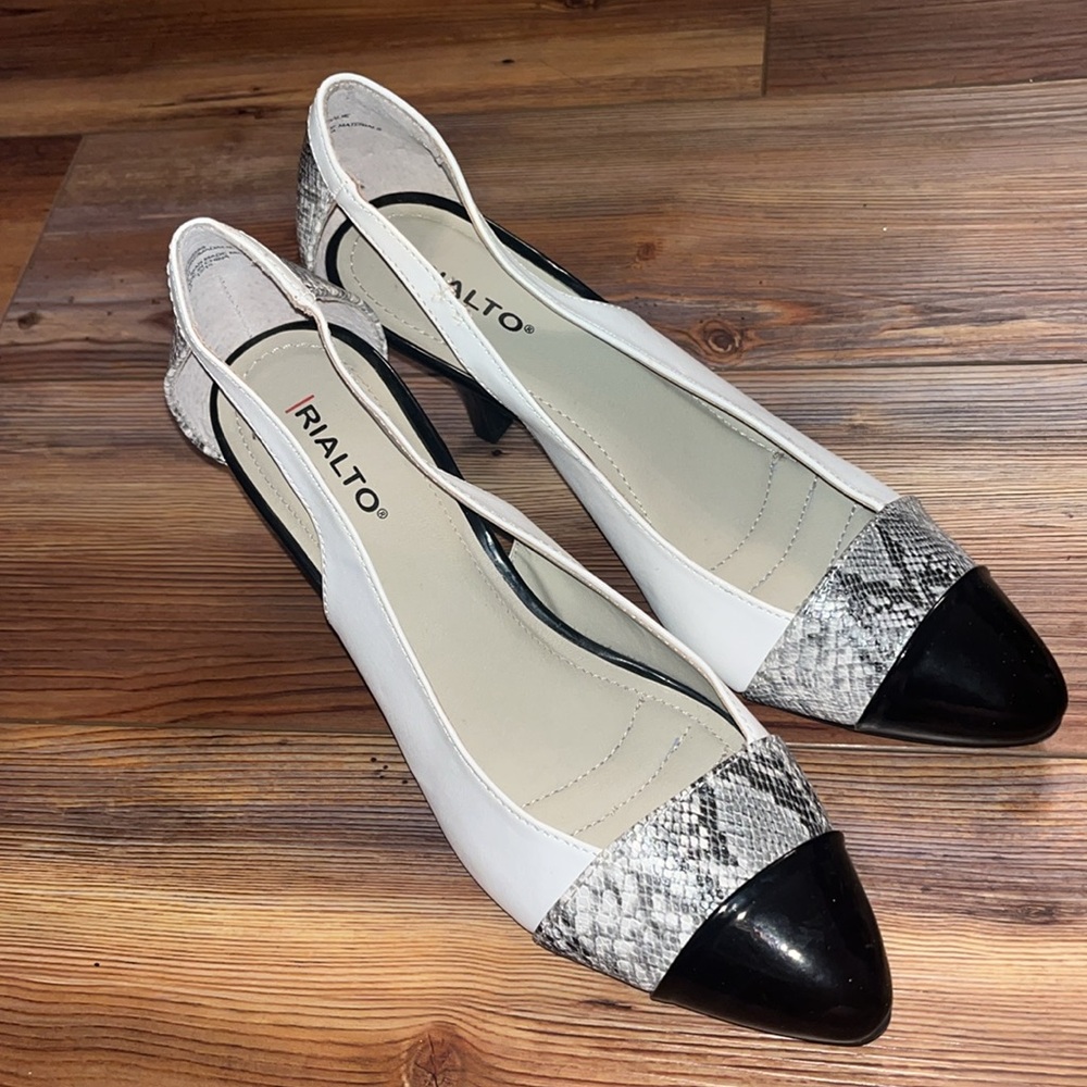 Beautiful Rialto black/white/snakeskin pumps